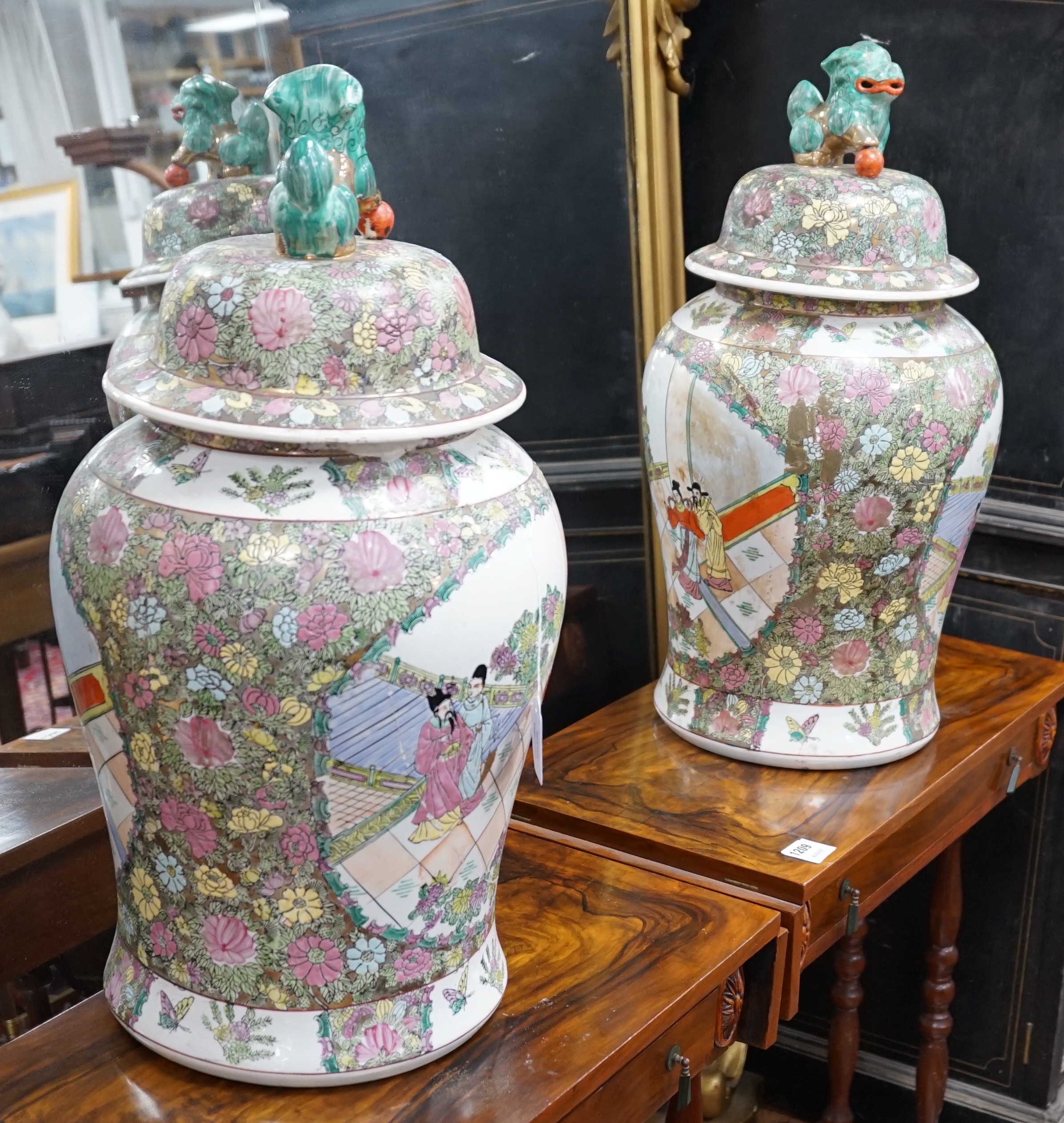 A pair of large modern Chinese vases and covers, approximately 66cm high